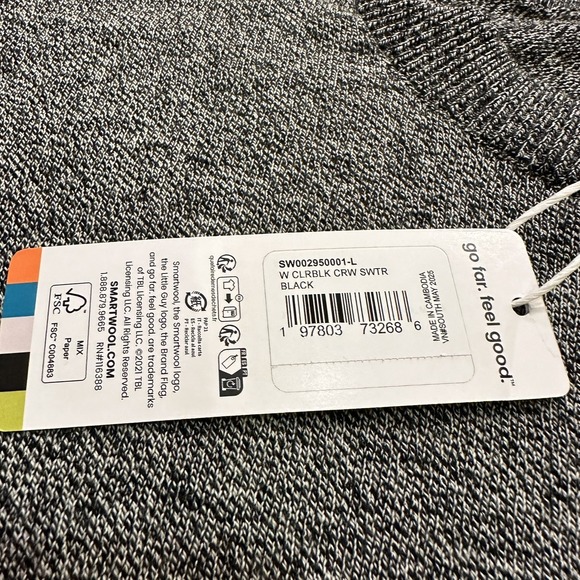 NWT Smartwool Women's Edgewood Colorblock Crew Sweater Black Gray Sz L $115 Base - Picture 6 of 10